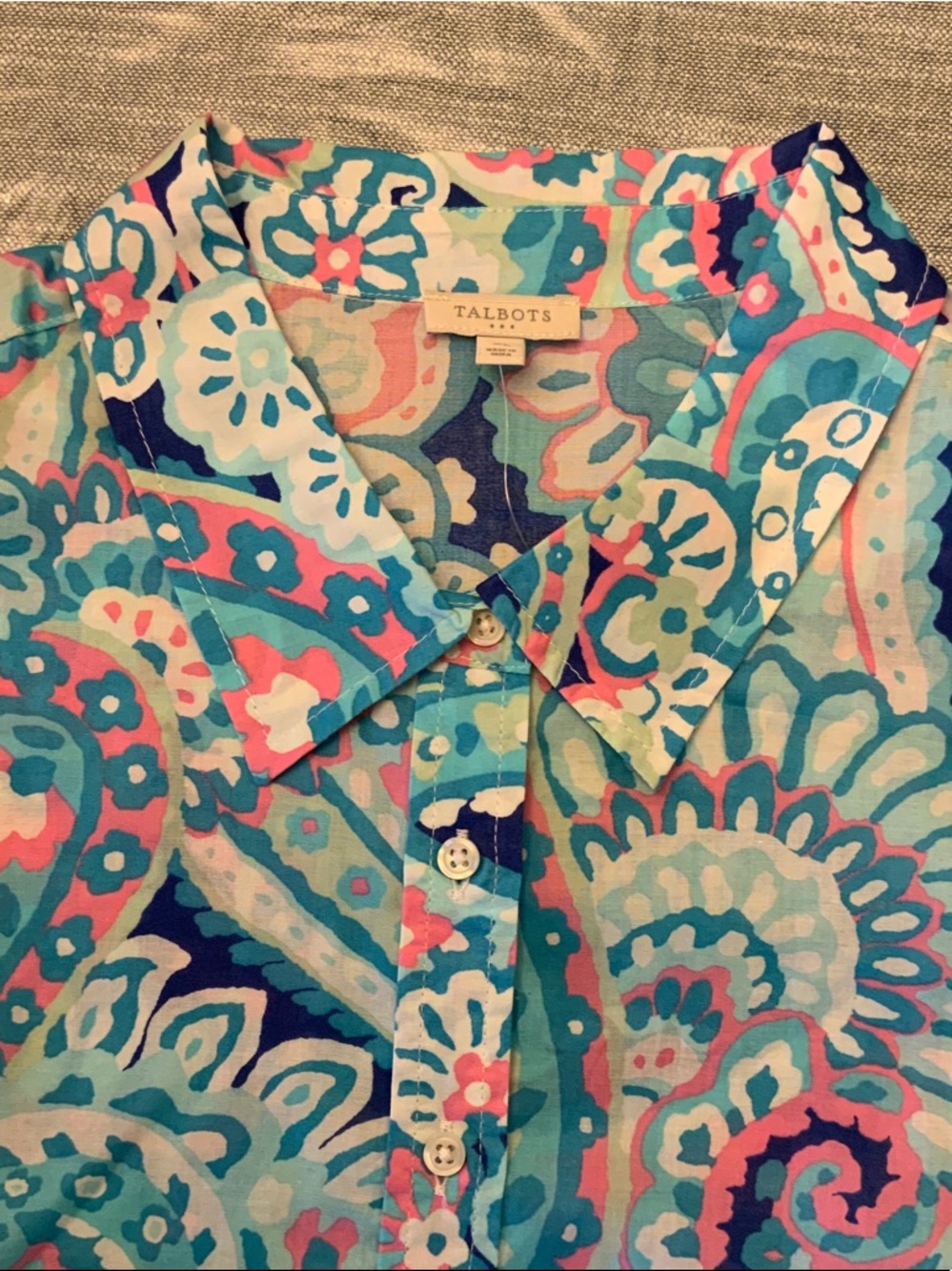 Talbots Teal, Aqua & Pink Floral Button-Down Shirt - Picture 2 of 3